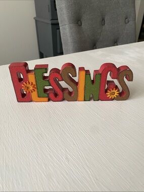 Colorful 'BLESSINGS' Layered Wood Sign Glitter Front Thanksgiving Fall Autumn